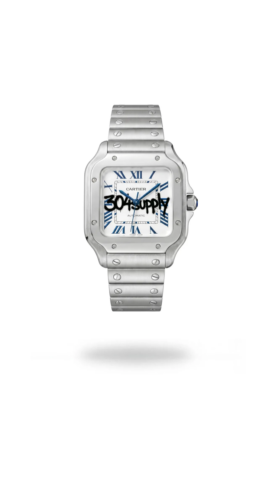 304 Santos Uhr im eckigen Santos-Design mit Graffiti-Zifferblatt, Produktansicht