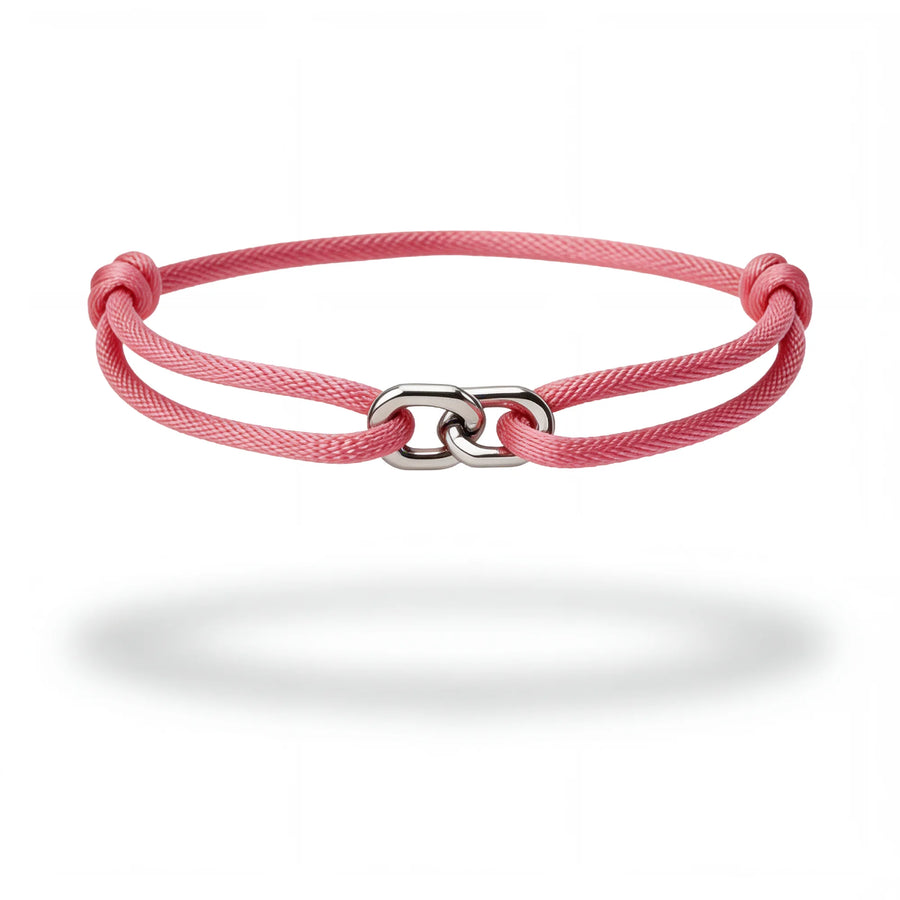304supply Blossom Link Satin-Cord-Armband in Rosé mit Edelstahl-Verschluss – Produktansicht