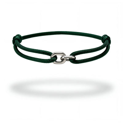 304supply Forest Link tiefgrünes Satin-Cord-Armband mit Edelstahl-Verschluss – Produktansicht