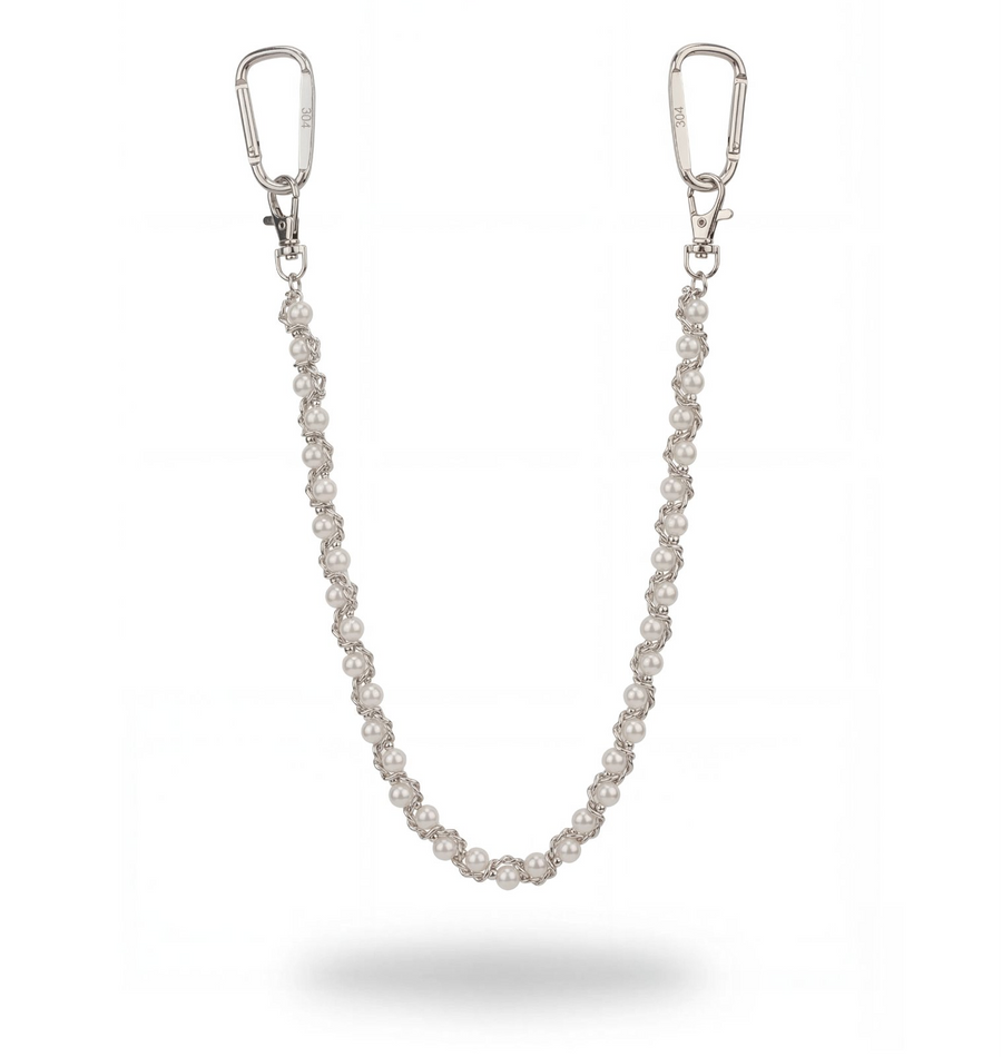 304supply Silver Grace Wallet Chain aus Edelstahl mit Perlen – Produktansicht