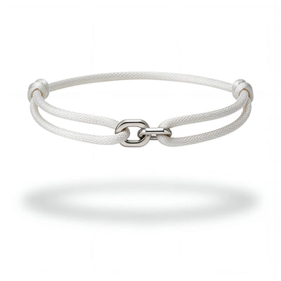 304supply Snow Link weißes Satin-Cord-Armband mit Edelstahl-Verschluss – Produktansicht